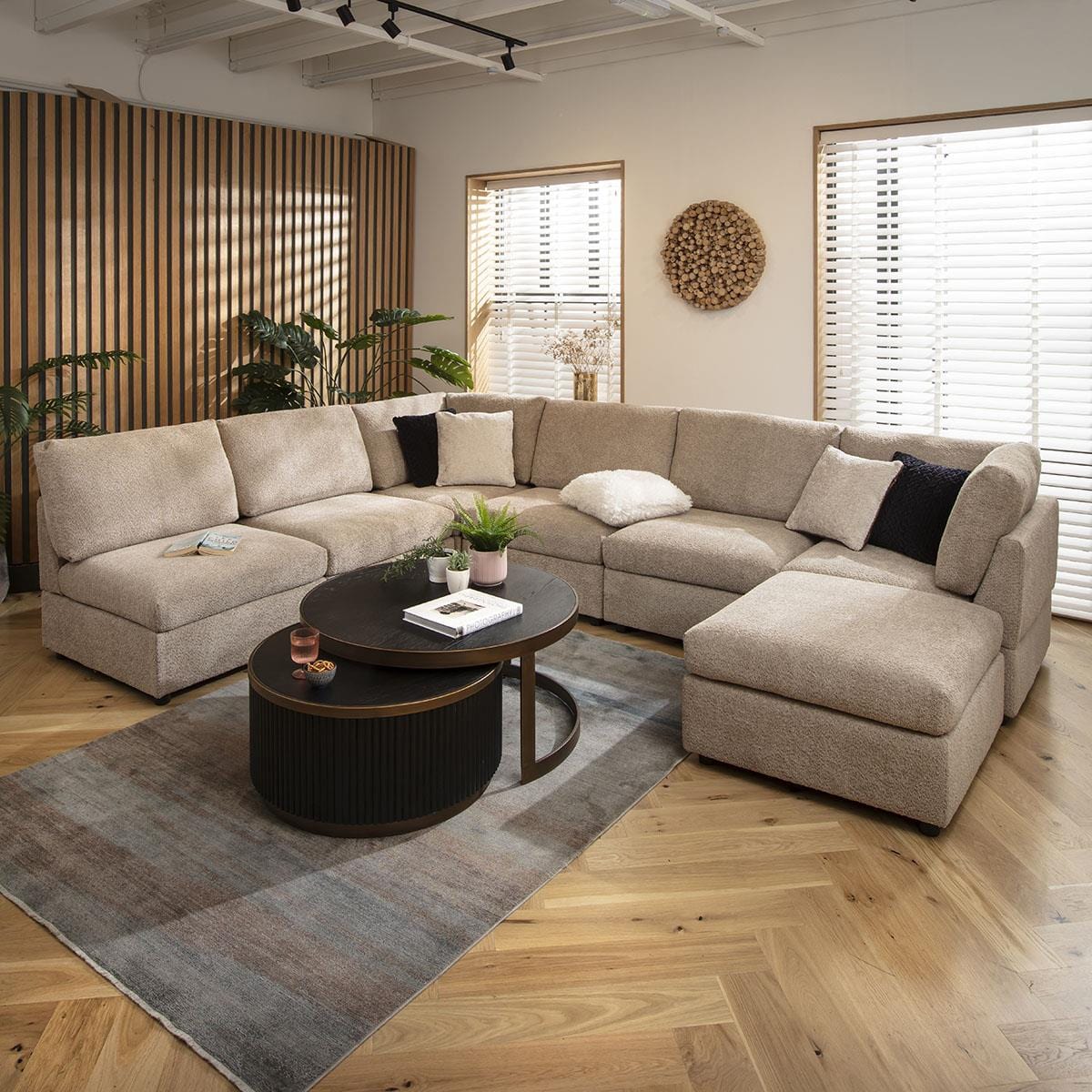 Sophie 6 Seater U-Shape Sofa Biscuit Beige Boucle 320x240cm 9L