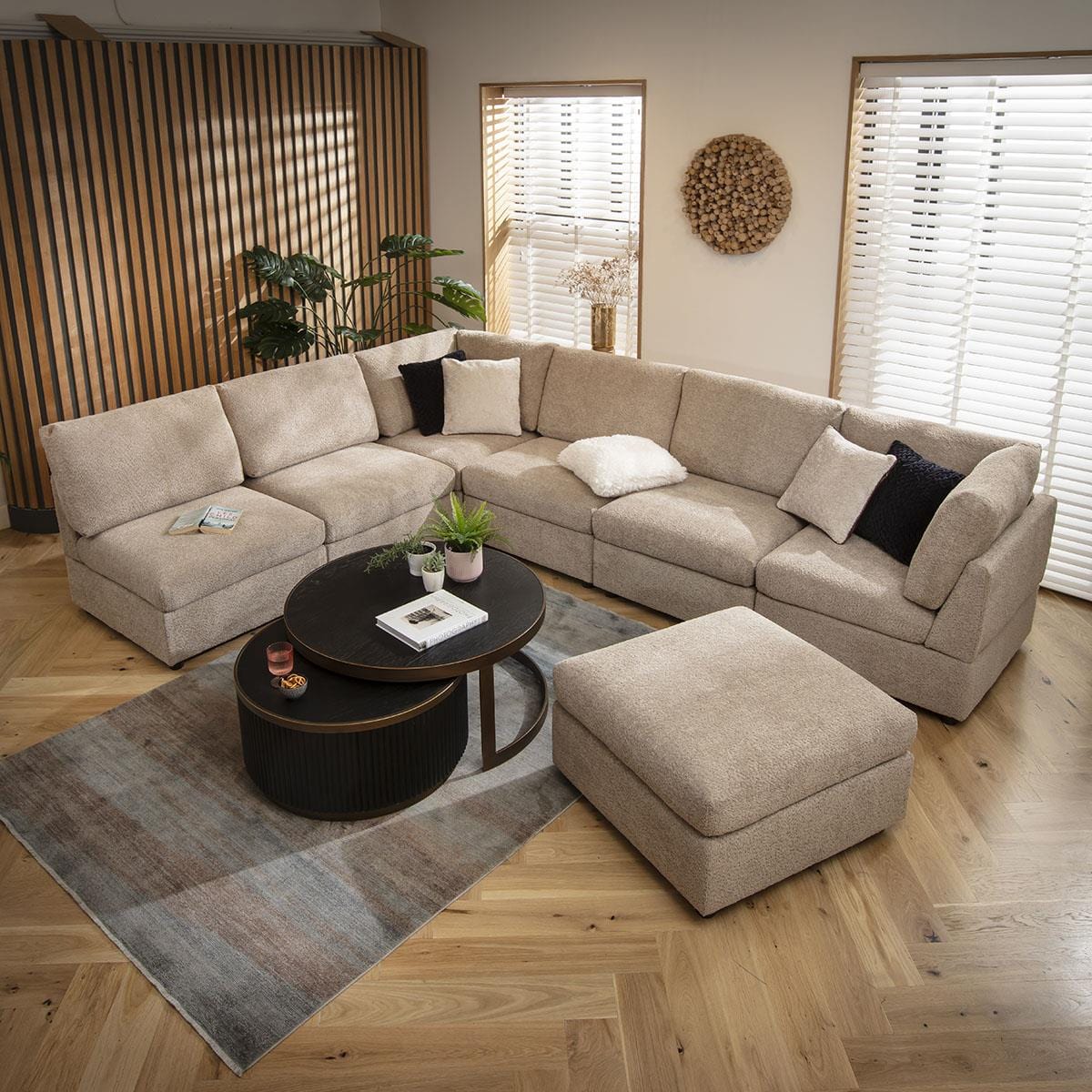 Sophie 6 Seater U-Shape Sofa Biscuit Beige Boucle 320x240cm 9L