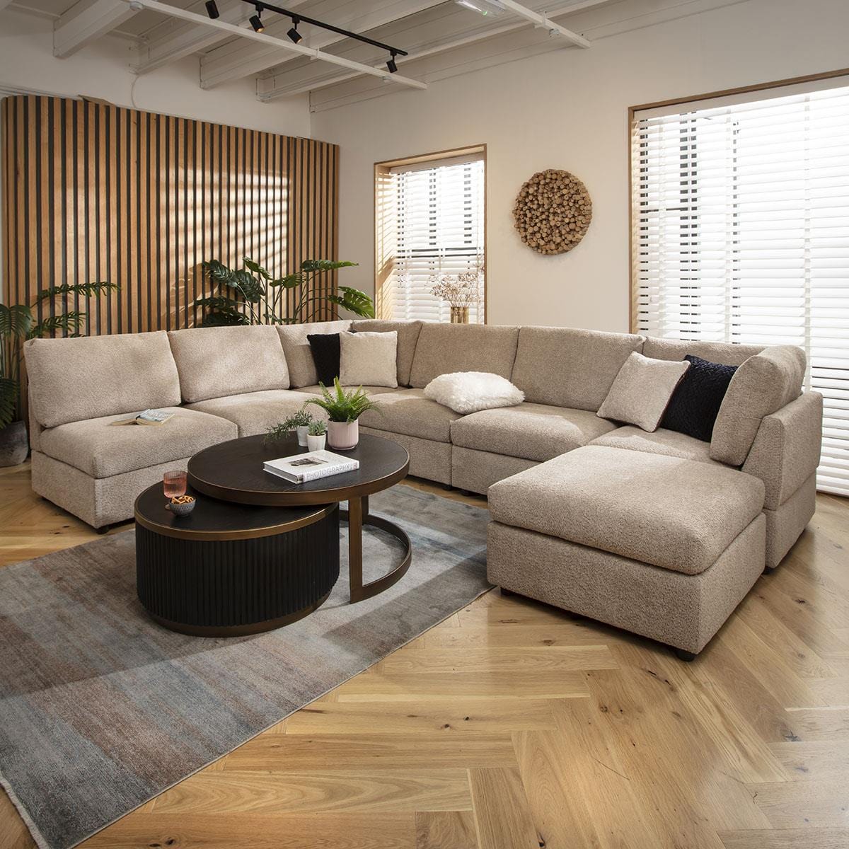 Sophie 6 Seater U-Shape Sofa Biscuit Beige Boucle 320x240cm 9L