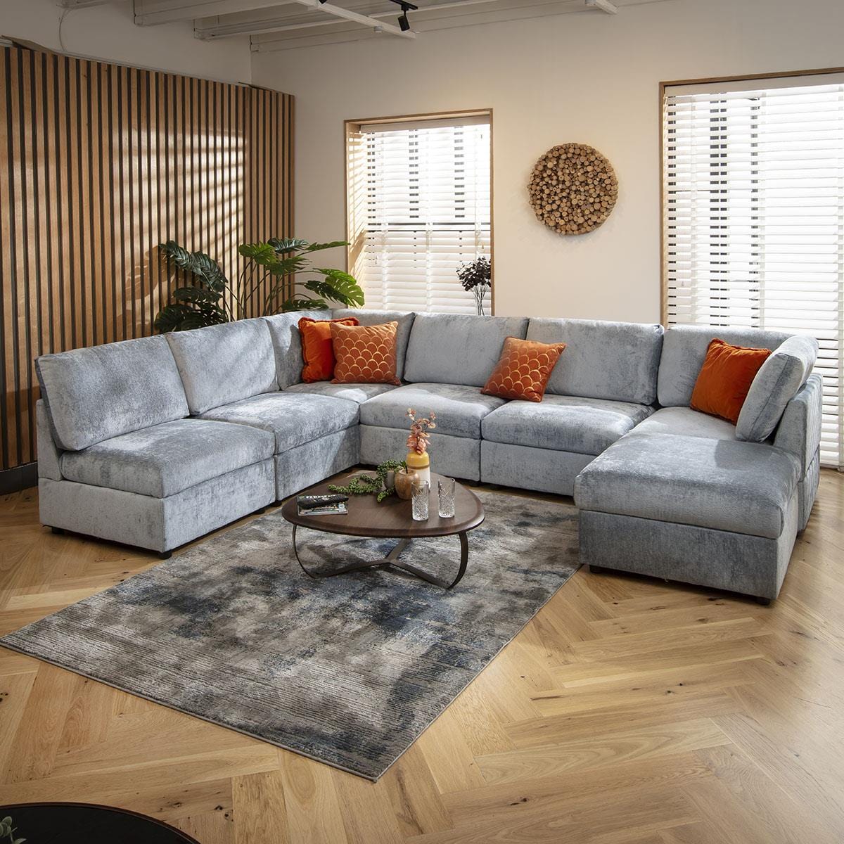 Sophie 6 Seater U-Shape Sofa Blue Chenille 320x240cm 9L