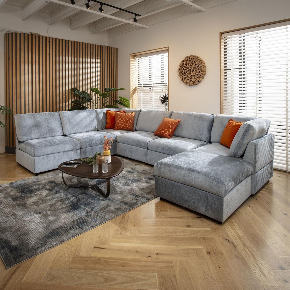 Sophie 6 Seater U-Shape Sofa Blue Chenille 320x240cm 9L