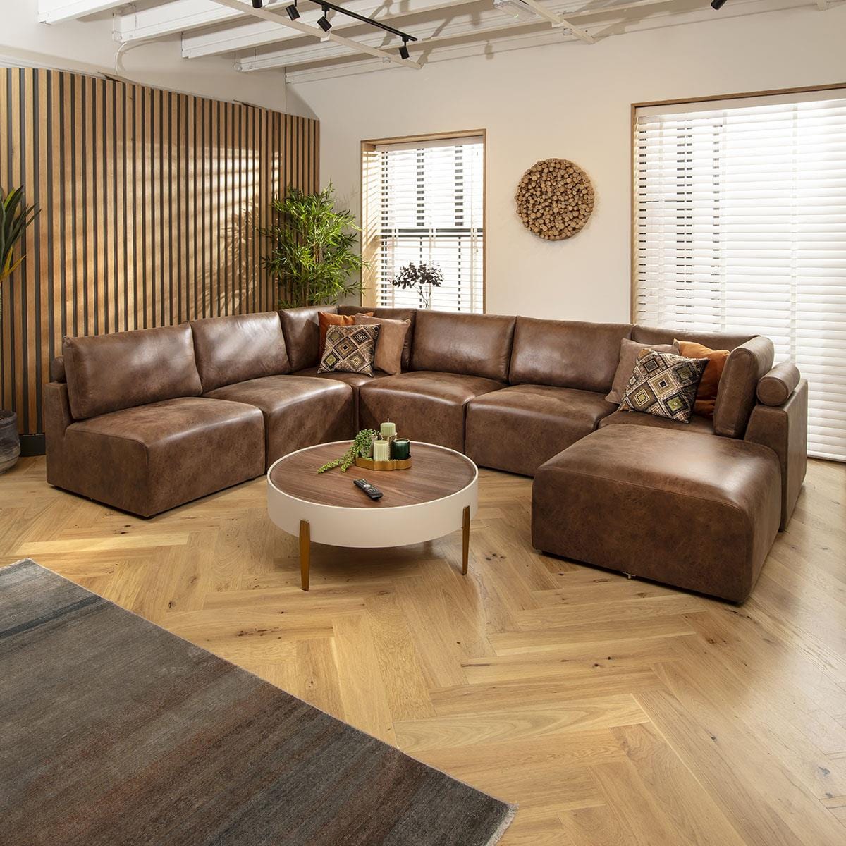 Victoria 6 Seater U-Shape Sofa Antique Brown 348x256cm 9L