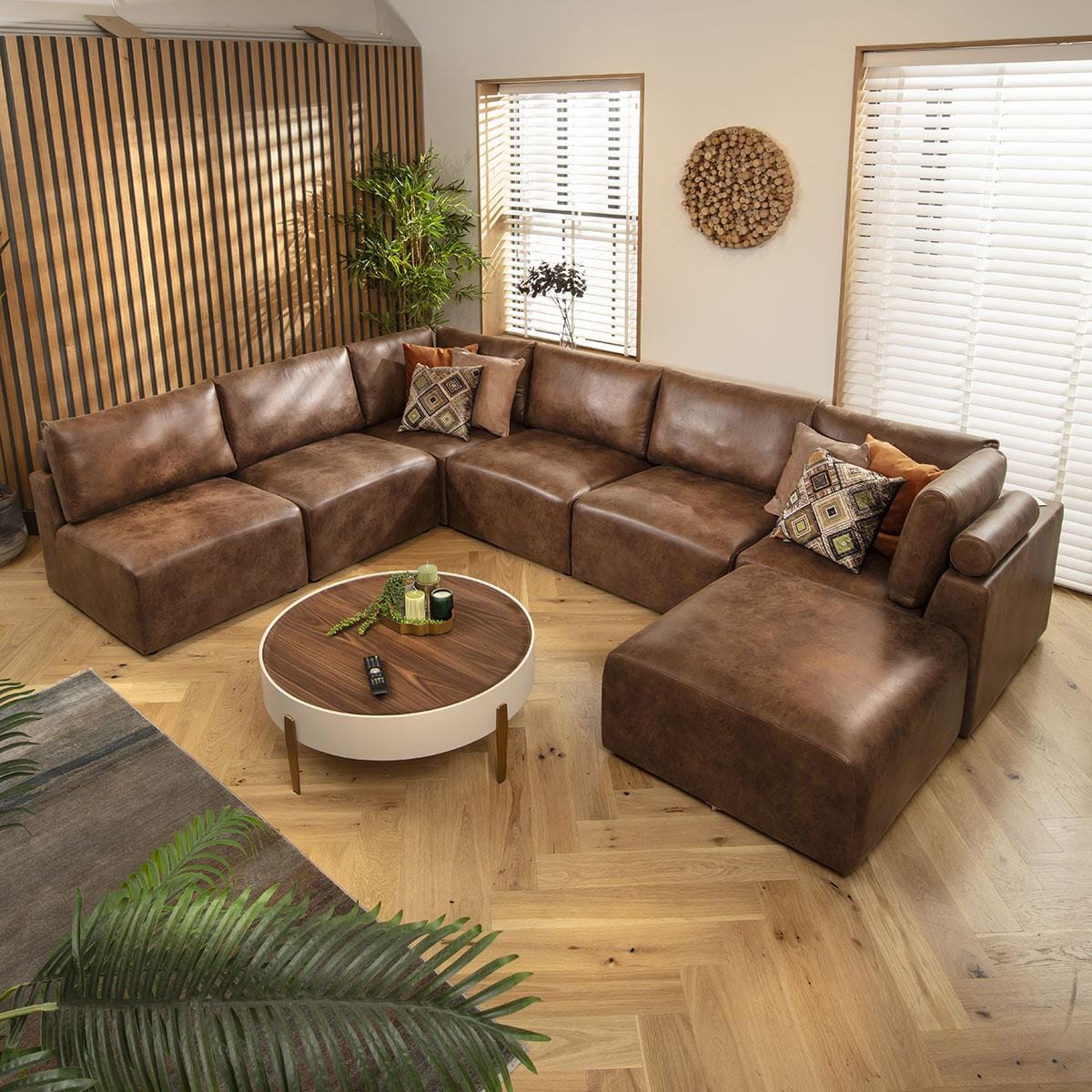 Victoria 6 Seater U-Shape Sofa Antique Brown 348x256cm 9L