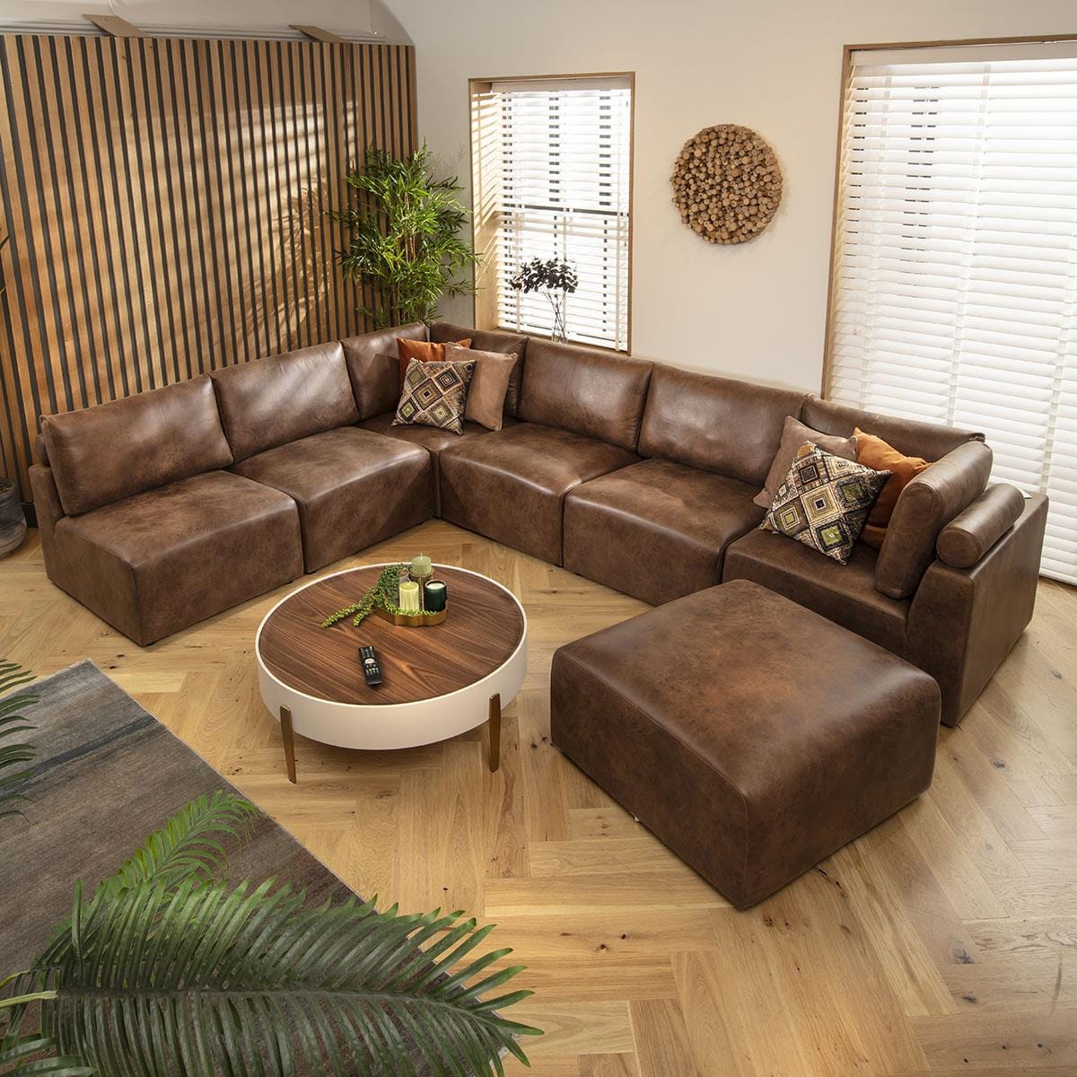 Victoria 6 Seater U-Shape Sofa Antique Brown 348x256cm 9L