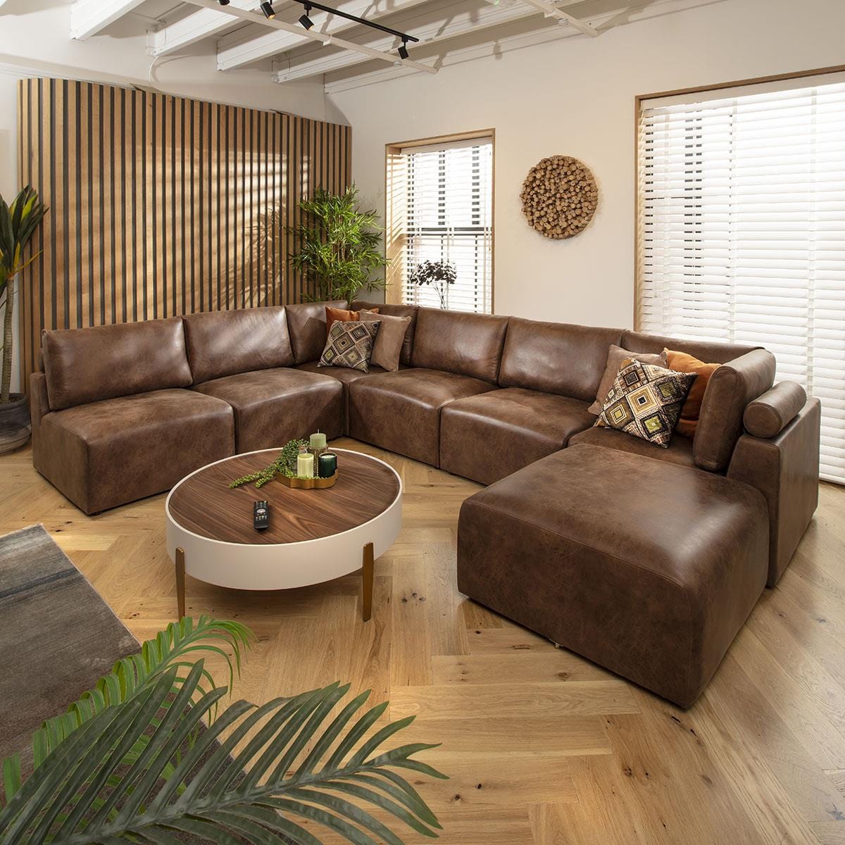 Victoria 6 Seater U-Shape Sofa Antique Brown 348x256cm 9L