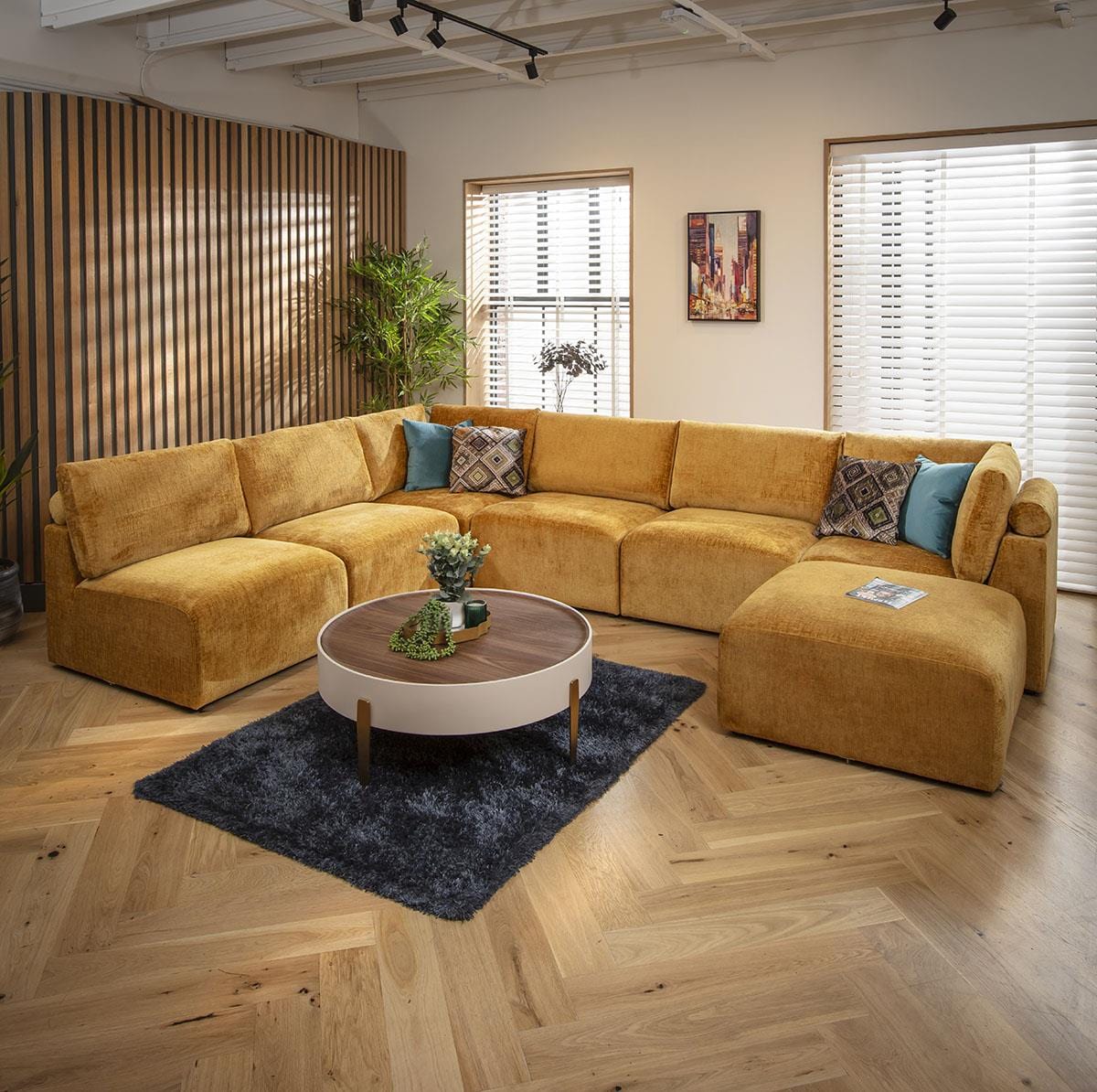 Victoria 6 Seater U-Shape Sofa Mustard Chenille 348x256cm 9L