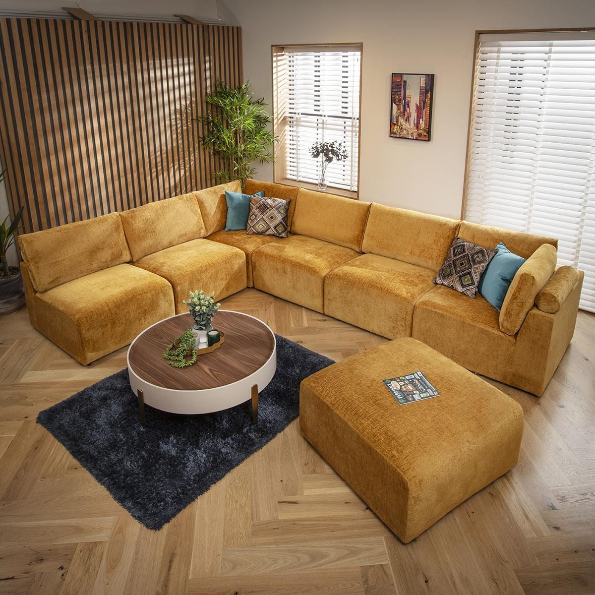 Victoria 6 Seater U-Shape Sofa Mustard Chenille 348x256cm 9L