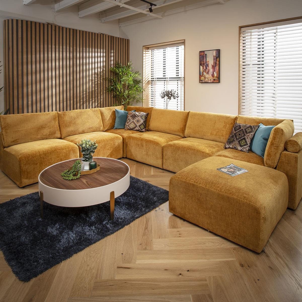 Victoria 6 Seater U-Shape Sofa Mustard Chenille 348x256cm 9L