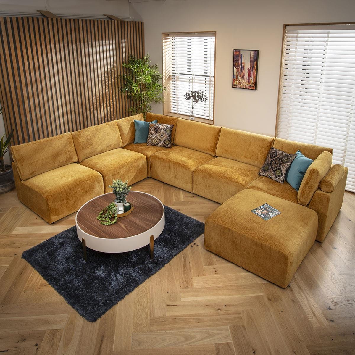 Victoria 6 Seater U-Shape Sofa Mustard Chenille 348x256cm 9L