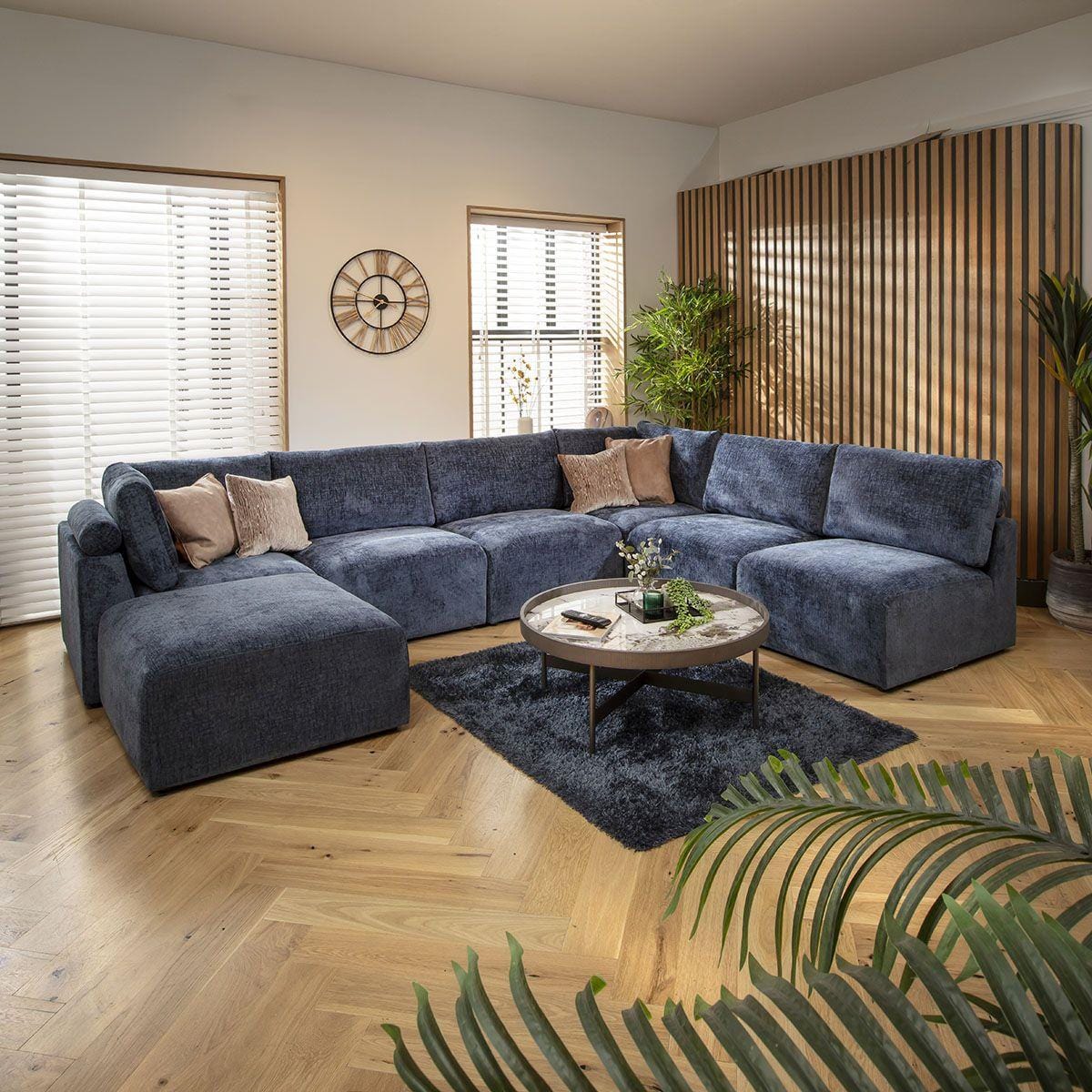 Victoria 6 Seater U-Shape Sofa Blue Chenille 348x256cm 9R