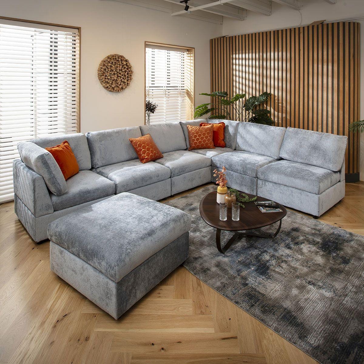 Sophie 6 Seater U-Shape Sofa Blue Chenille 320x240cm 9R