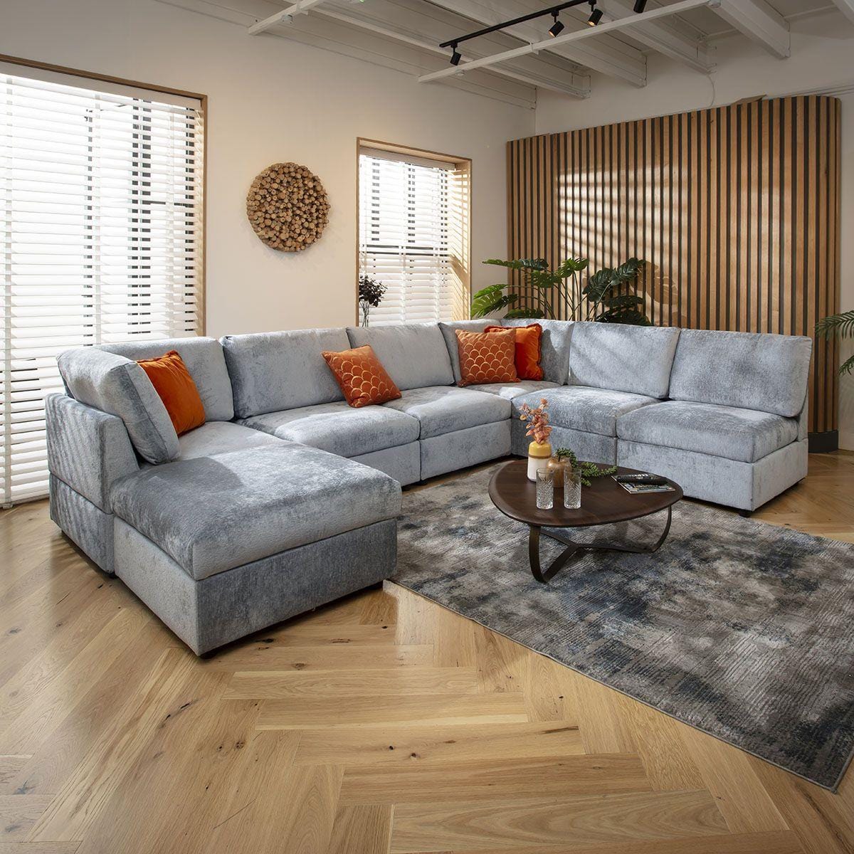 Sophie 6 Seater U-Shape Sofa Blue Chenille 320x240cm 9R