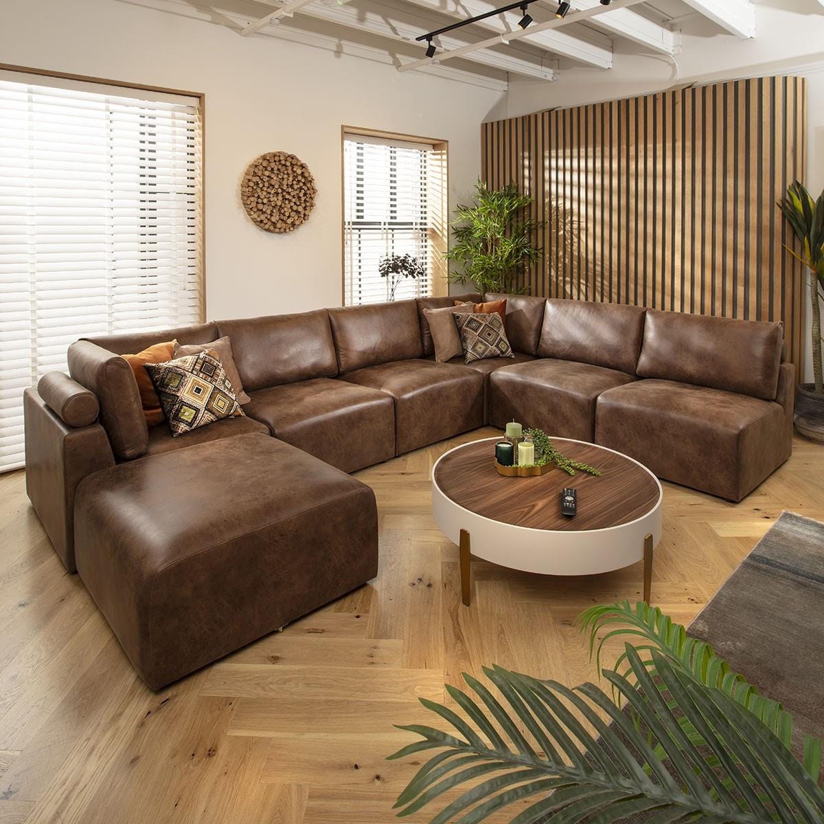 Victoria 6 Seater U-Shape Sofa Antique Brown 348x256cm 9R