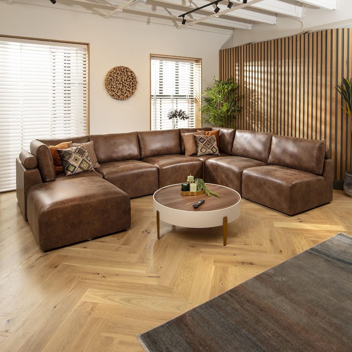 Victoria 6 Seater U-Shape Sofa Antique Brown 348x256cm 9R