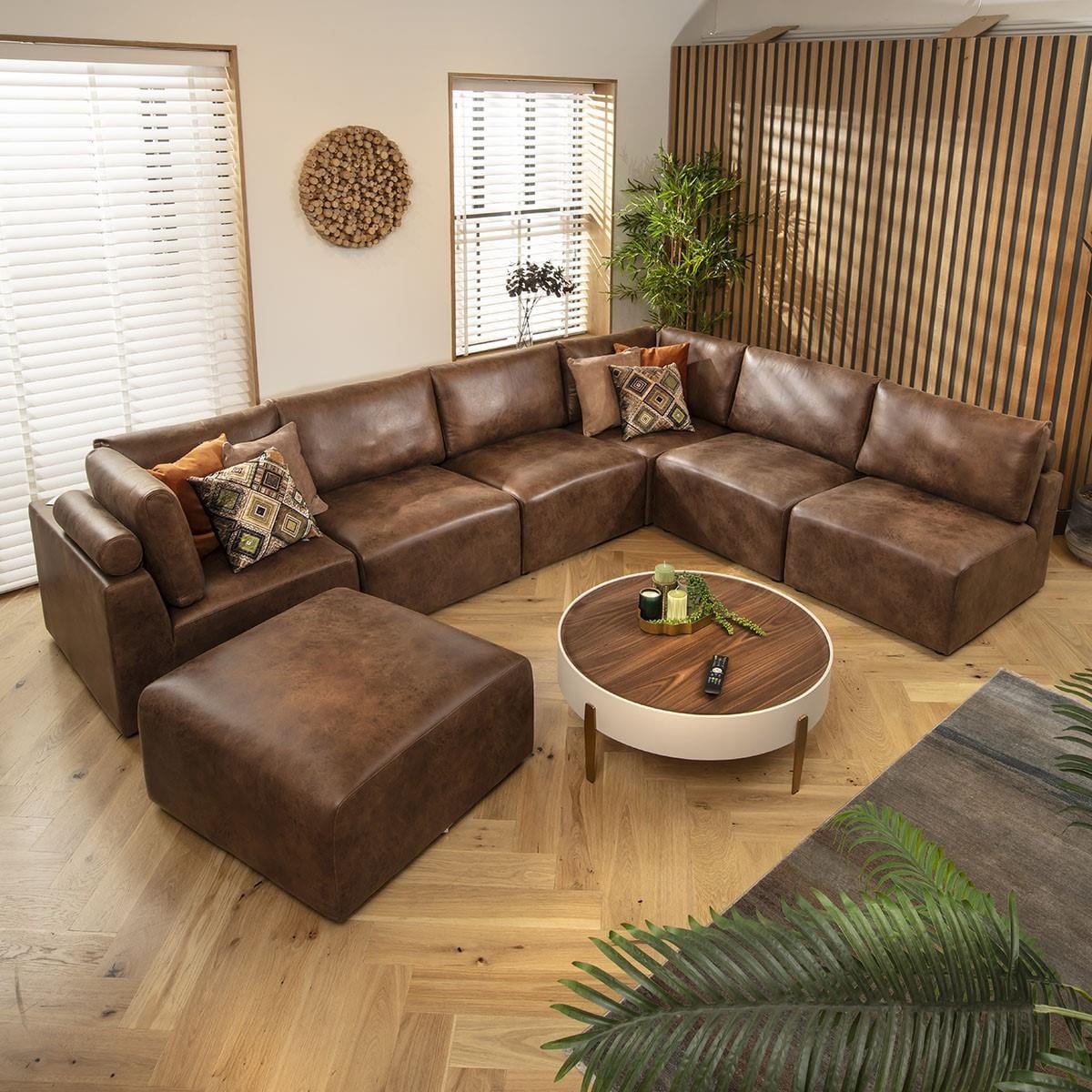 Victoria 6 Seater U-Shape Sofa Antique Brown 348x256cm 9R