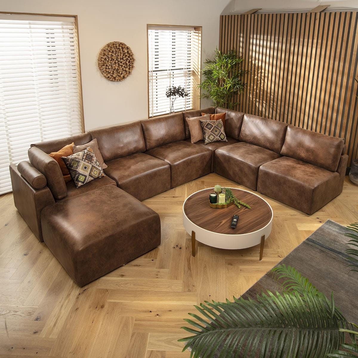 Victoria 6 Seater U-Shape Sofa Antique Brown 348x256cm 9R