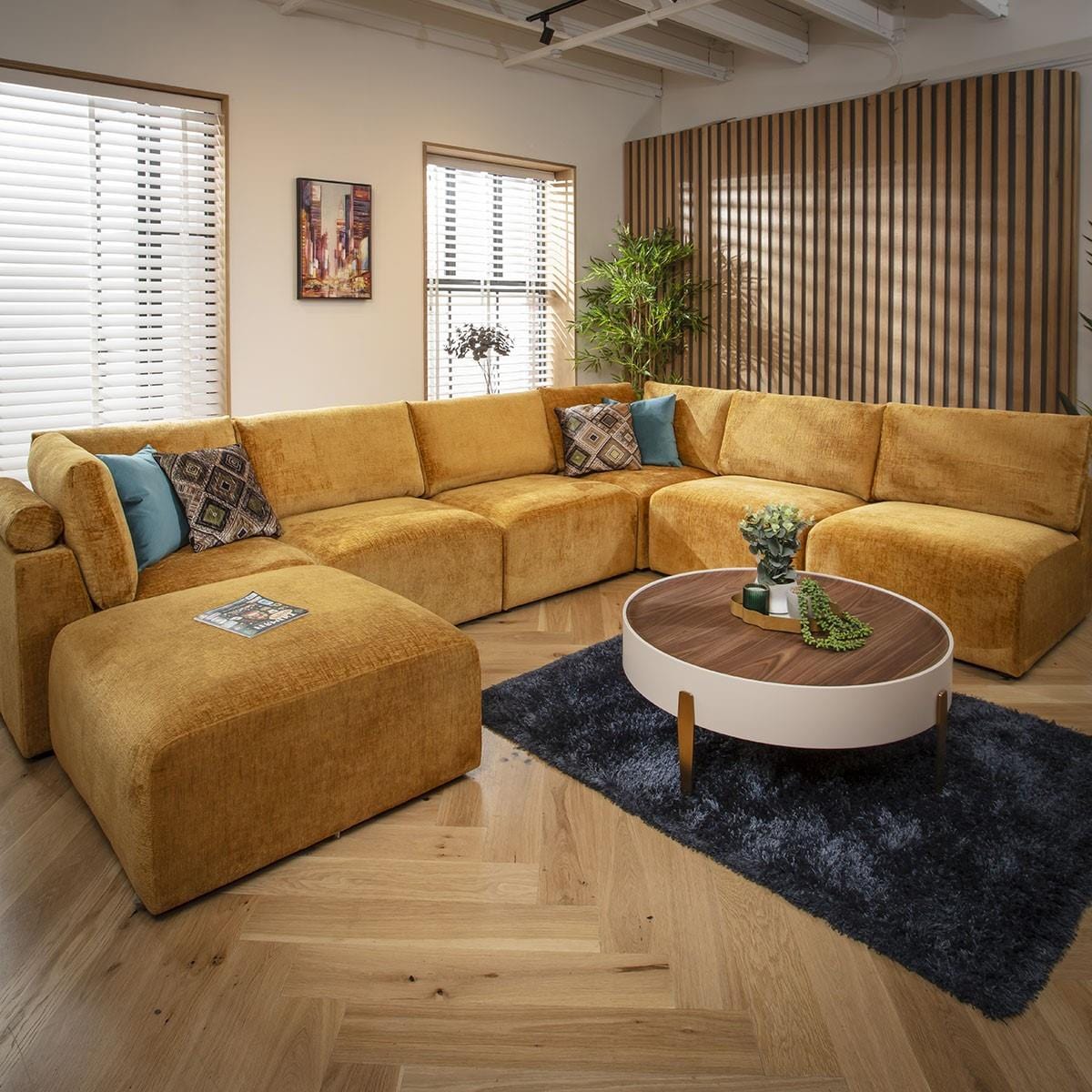 Victoria 6 Seater U-Shape Sofa Mustard Chenille 348x256cm 9R