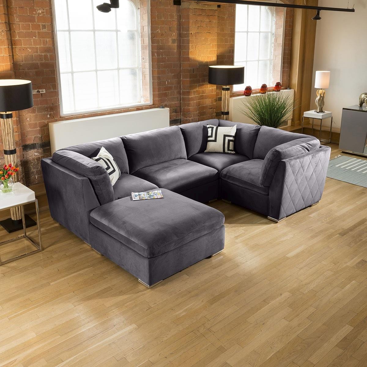 Comfy Charlotte Corner Sofa Dark Grey U Shape 5 Seater Couch 5L Living Room / Sofas / In Stock Sofas Sheffield Discount Furniture