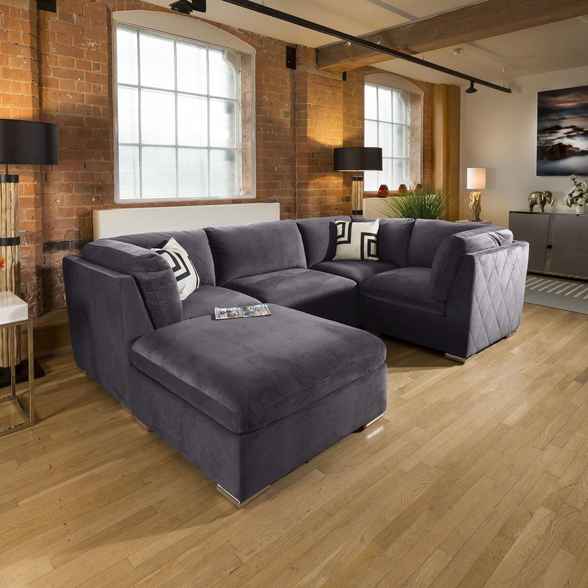Comfy Charlotte Corner Sofa Dark Grey U Shape 5 Seater Couch 5L Living Room / Sofas / In Stock Sofas Sheffield Discount Furniture