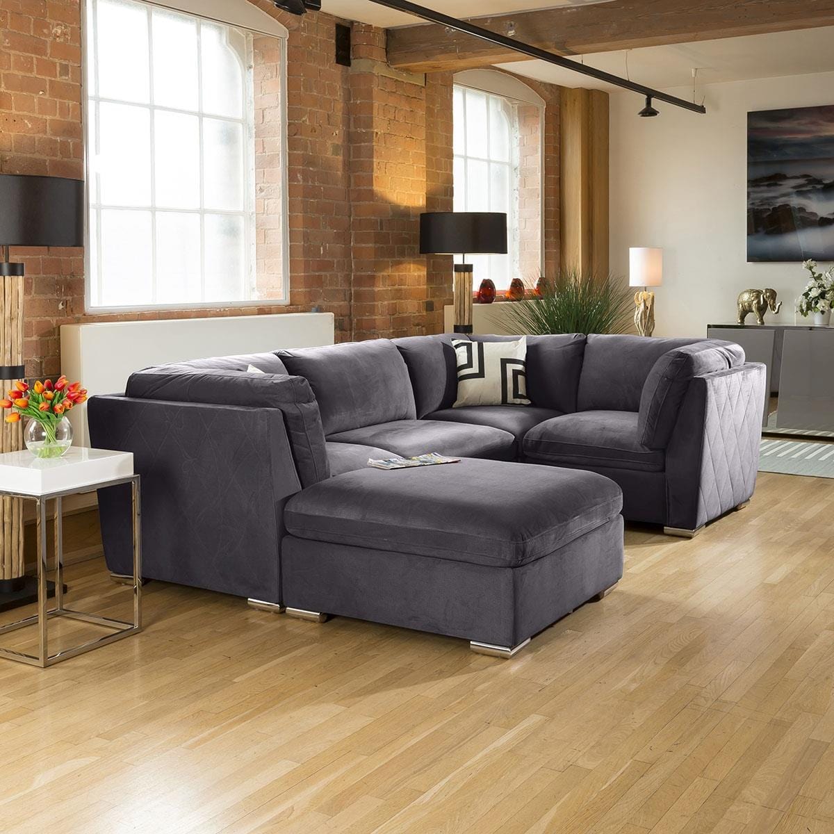 Comfy Charlotte Corner Sofa Dark Grey U Shape 5 Seater Couch 5L Living Room / Sofas / In Stock Sofas Sheffield Discount Furniture