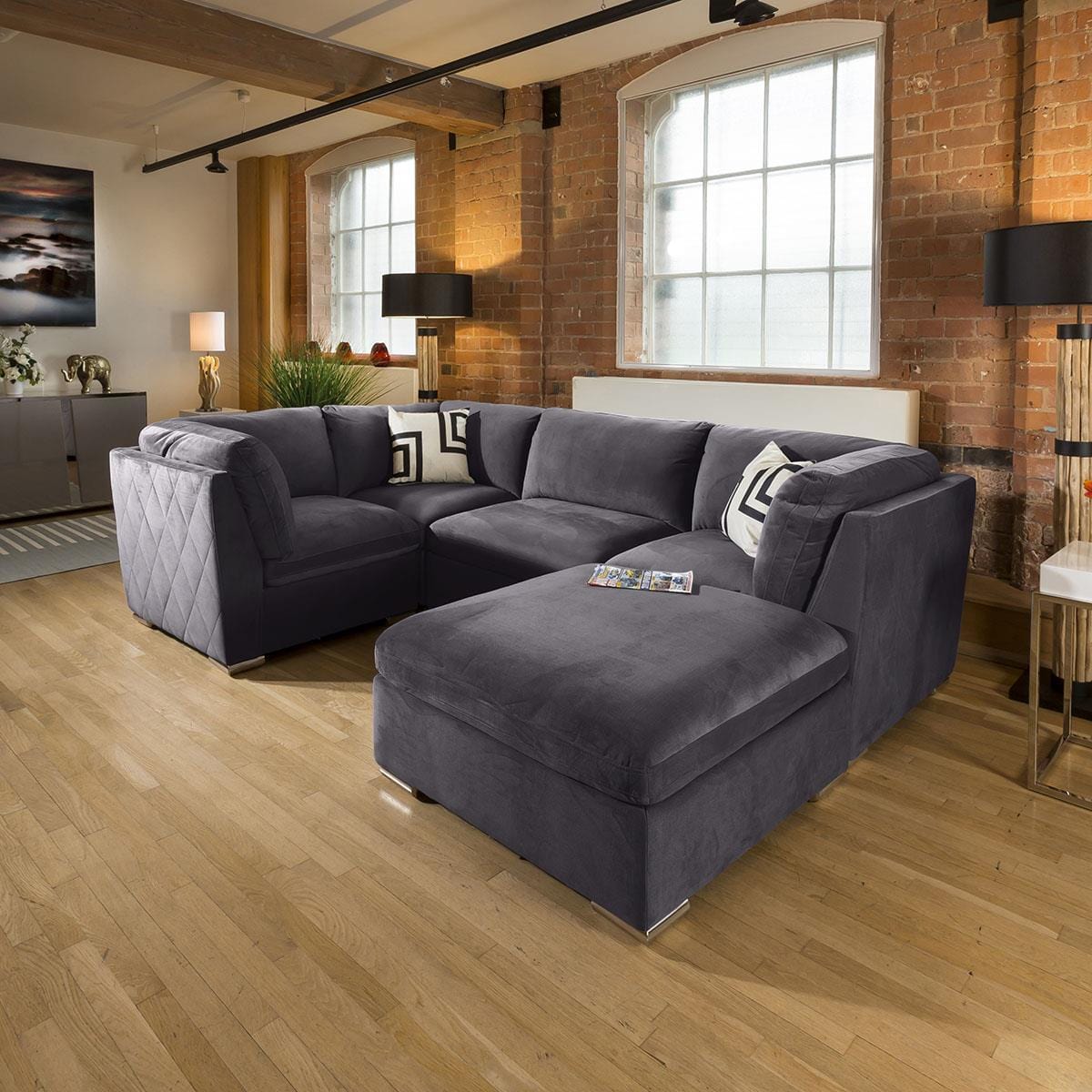 Comfy Charlotte Corner Sofa Dark Grey U Shape 5 Seater Couch 5R Living Room / Sofas / In Stock Sofas Sheffield Discount Furniture