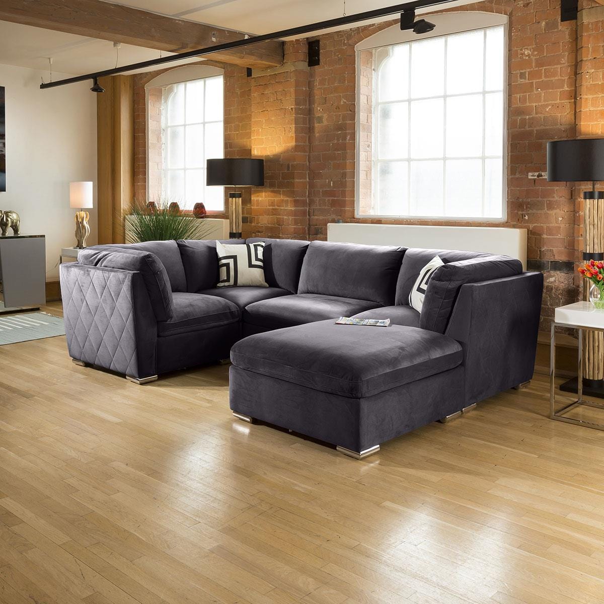 Comfy Charlotte Corner Sofa Dark Grey U Shape 5 Seater Couch 5R Living Room / Sofas / In Stock Sofas Sheffield Discount Furniture