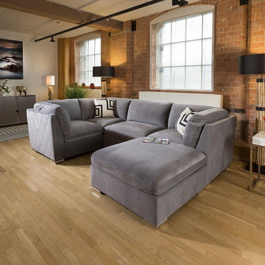 Comfy Charlotte Corner Sofa Medium Grey U Shape 5 Seater Couch 5R Living Room / Sofas / In Stock Sofas Sheffield Discount Furniture