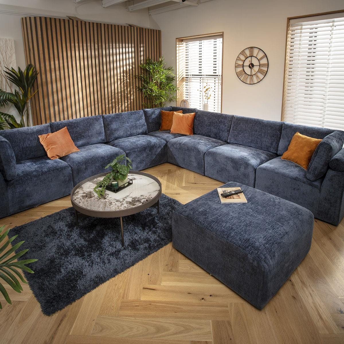 Victoria 8 Seater Corner Sofa Blue Chenille 348x348cm 17