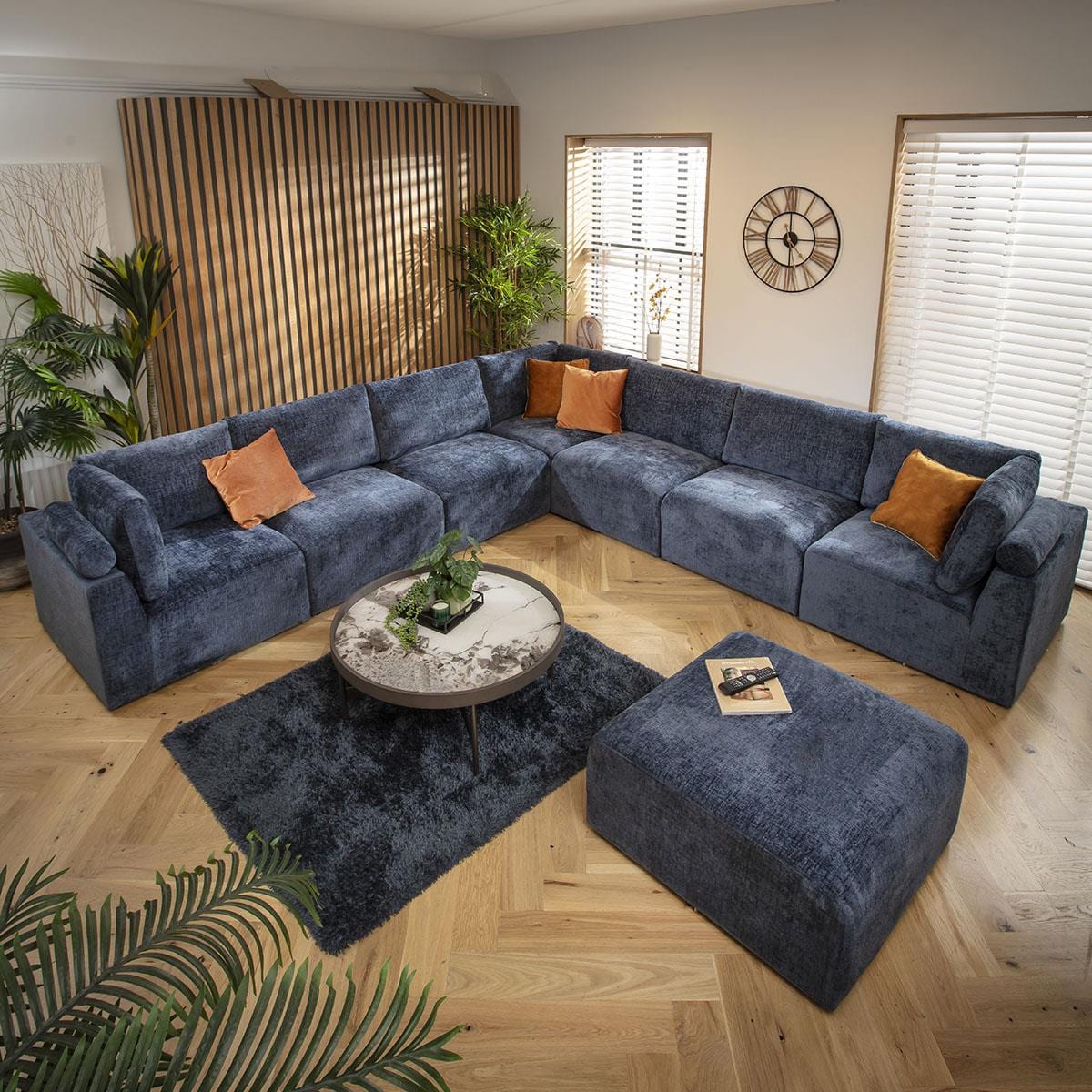 Victoria 8 Seater Corner Sofa Blue Chenille 348x348cm 17