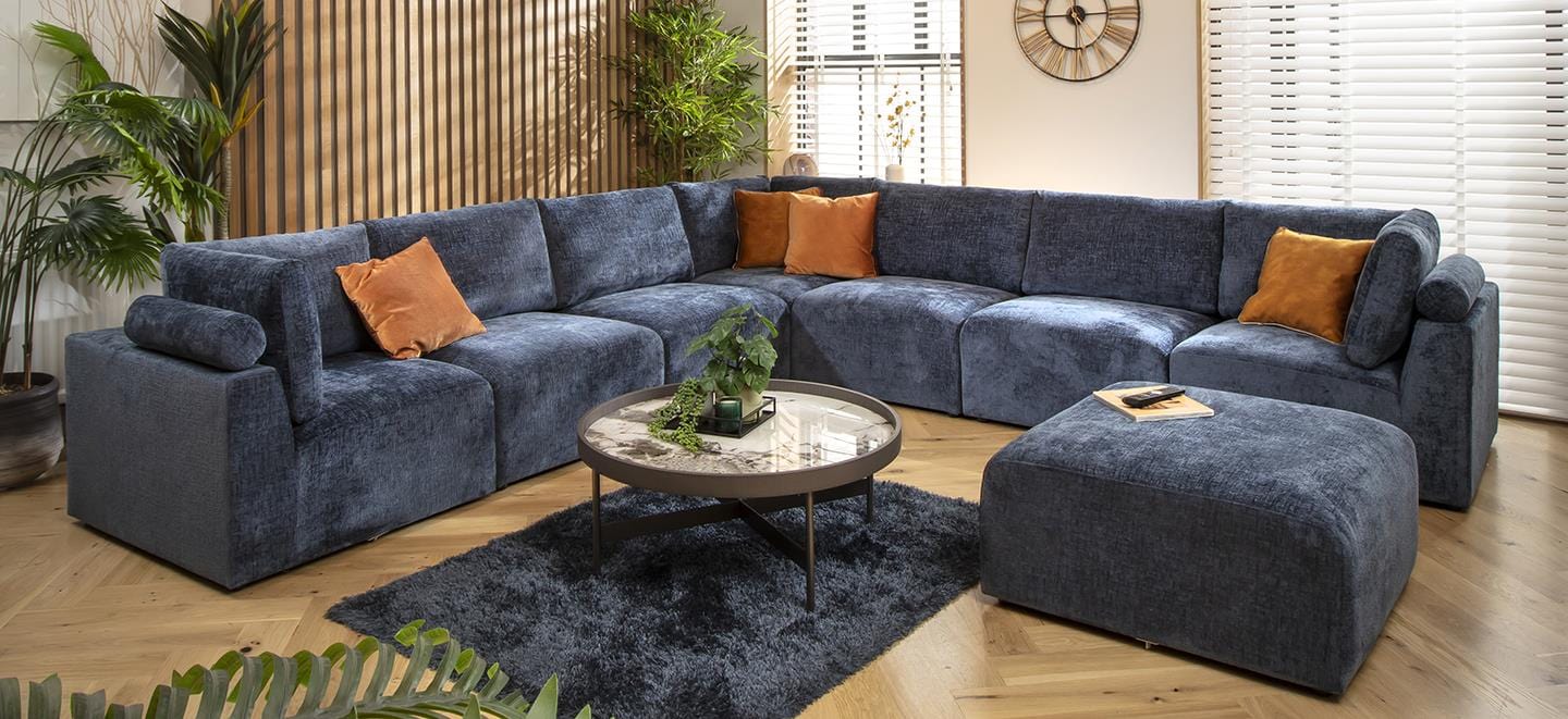Victoria 8 Seater Corner Sofa Blue Chenille 348x348cm 17