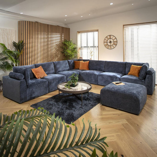 Victoria 8 Seater Corner Sofa Blue Chenille 348x348cm 17