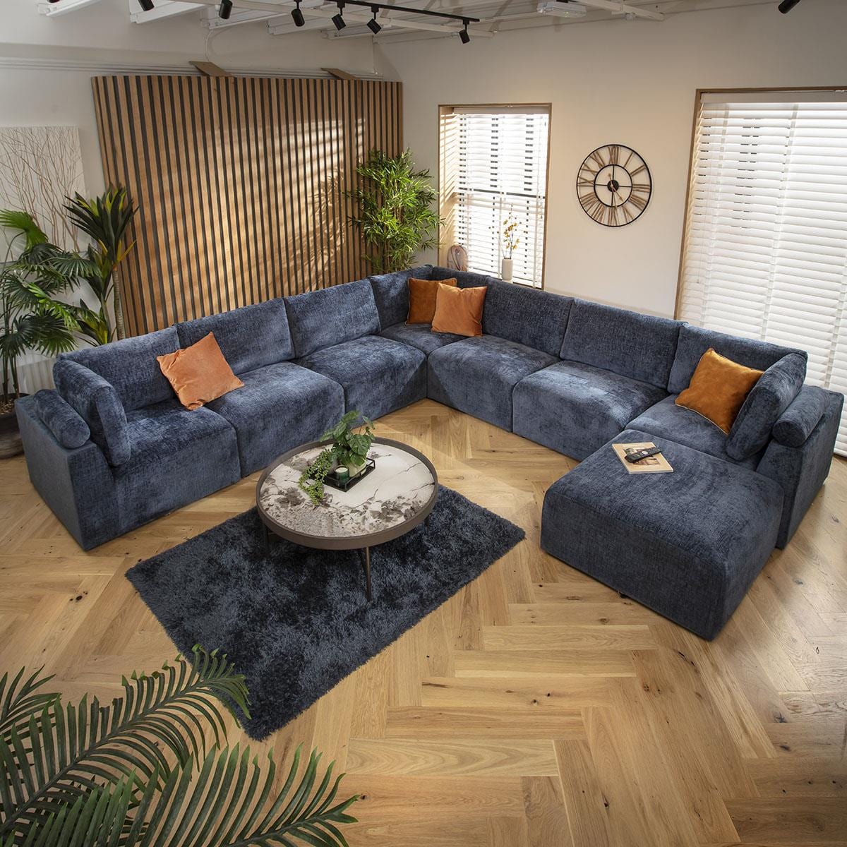Victoria 8 Seater Corner Sofa Blue Chenille 348x348cm 17