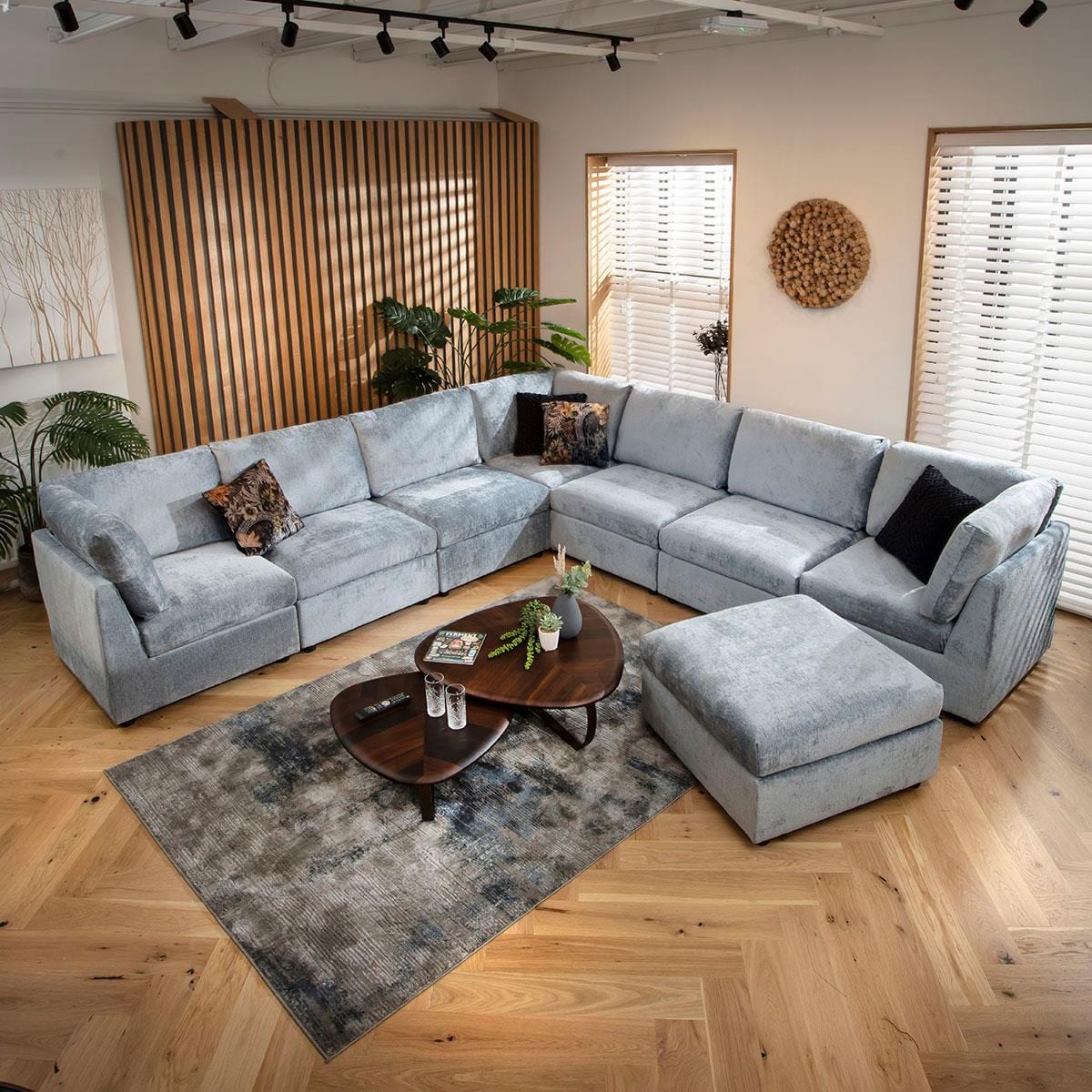 Sophie 8 Seater Corner Sofa Blue Chenille 320x320cm 17