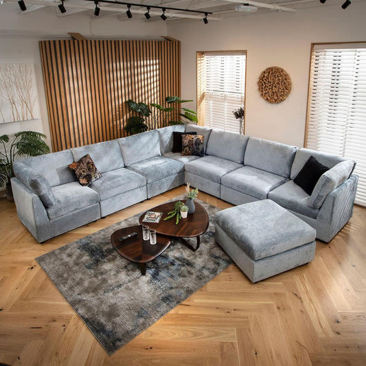 Sophie 8 Seater Corner Sofa Blue Chenille 320x320cm 17