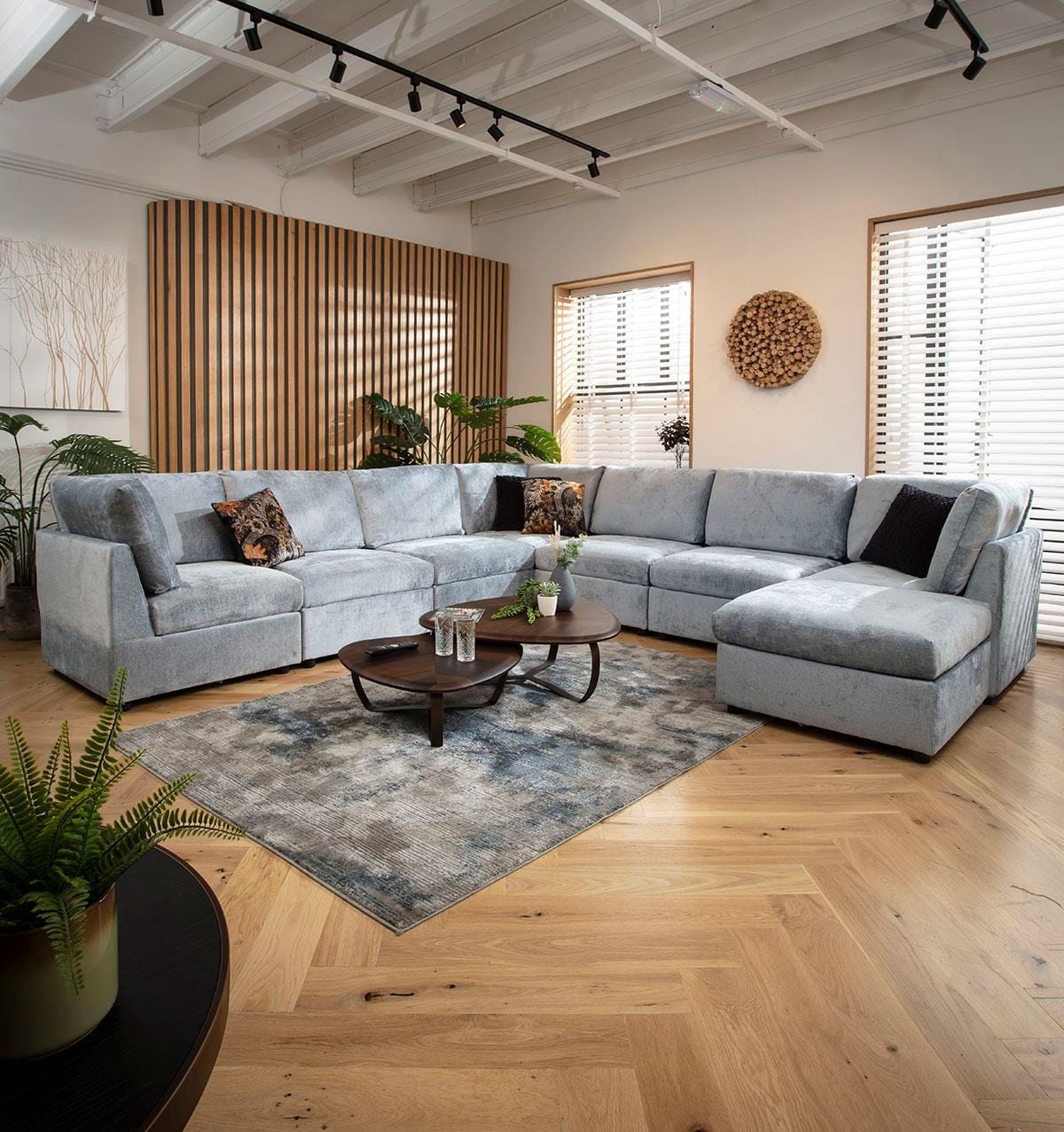 Sophie 8 Seater Corner Sofa Blue Chenille 320x320cm 17