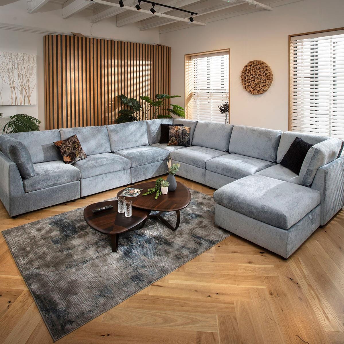 Sophie 8 Seater Corner Sofa Blue Chenille 320x320cm 17