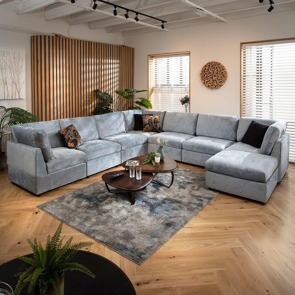 Sophie 8 Seater Corner Sofa Blue Chenille 320x320cm 17