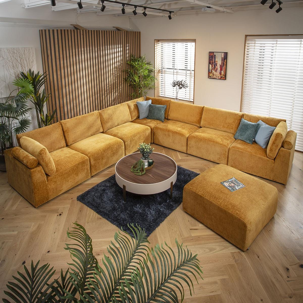 Victoria 8 Seater Corner Sofa Mustard Chenille 348x348cm 17