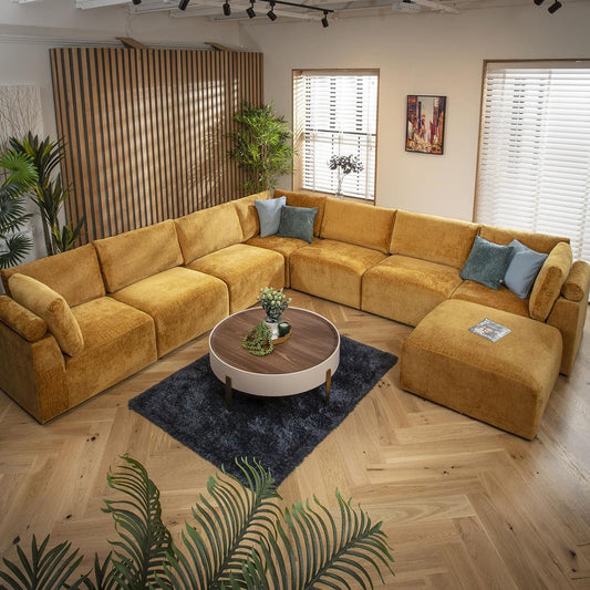 Victoria 8 Seater Corner Sofa Mustard Chenille 348x348cm 17