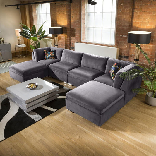 Huge Charlotte Corner Sofa Dark Grey Cinema Settee U Shape 7 Living Room / Sofas / In Stock Sofas Sheffield Discount Furniture
