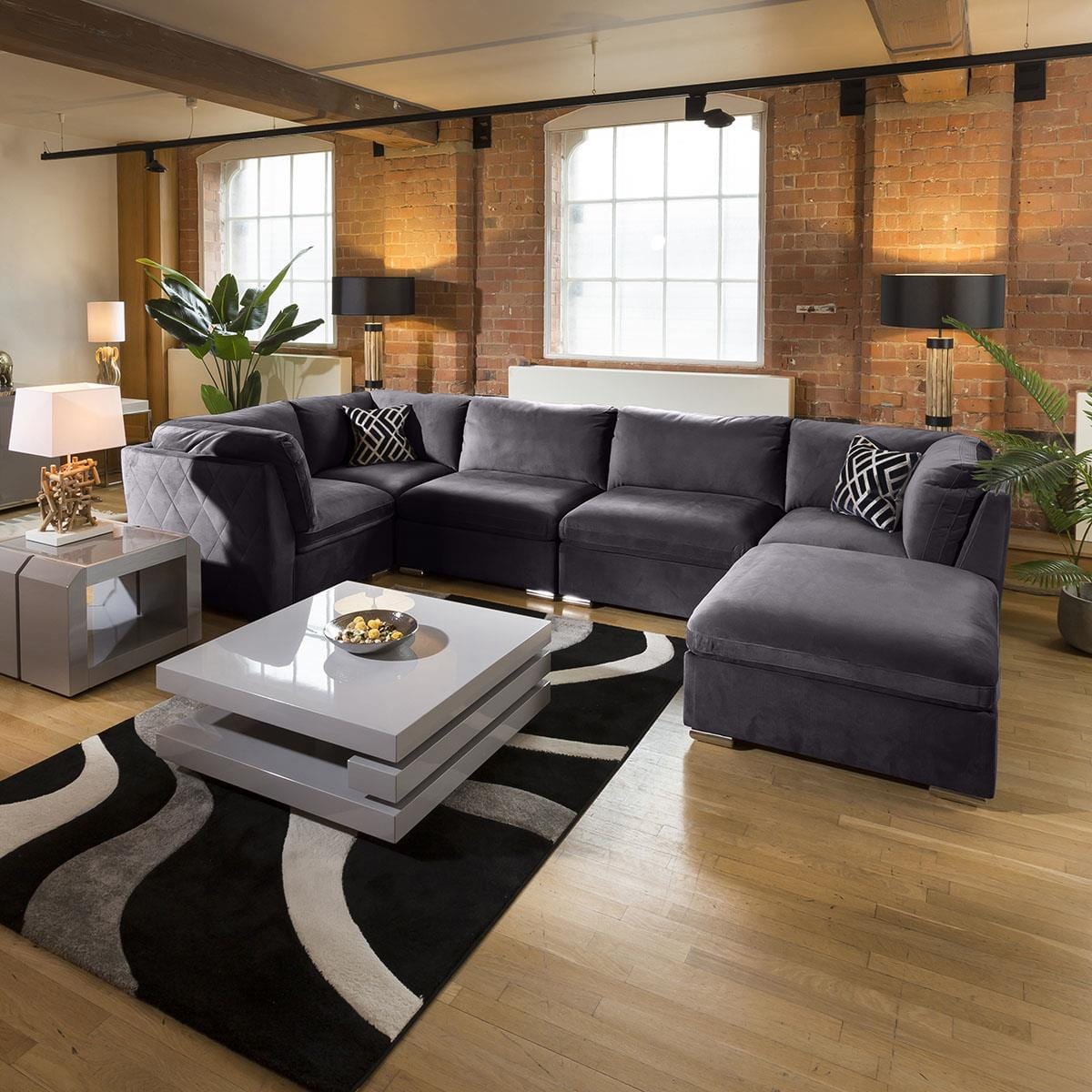Huge Charlotte Corner Sofa Dark Grey U Shape 6 Seater Settee 8R Living Room / Sofas / In Stock Sofas Sheffield Discount Furniture