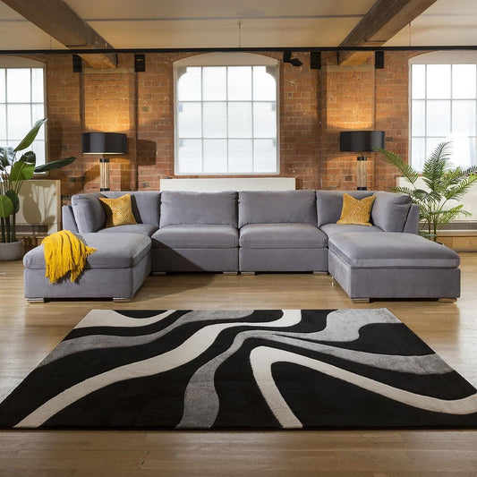 Huge Charlotte Corner Sofa Medium Grey Cinema Settee U Shape 7 Living Room / Sofas / In Stock Sofas Sheffield Discount Furniture