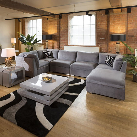 Huge Charlotte Corner Sofa Medium Grey U Shape 6 Seater Settee 8R Living Room / Sofas / In Stock Sofas Sheffield Discount Furniture