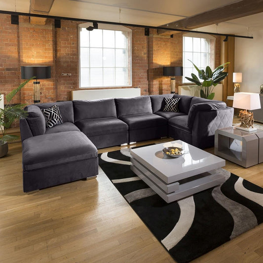 Huge Charlotte Sofa Dark Grey U Shape 6 Seater Corner Settee 8L Living Room / Sofas / In Stock Sofas Sheffield Discount Furniture