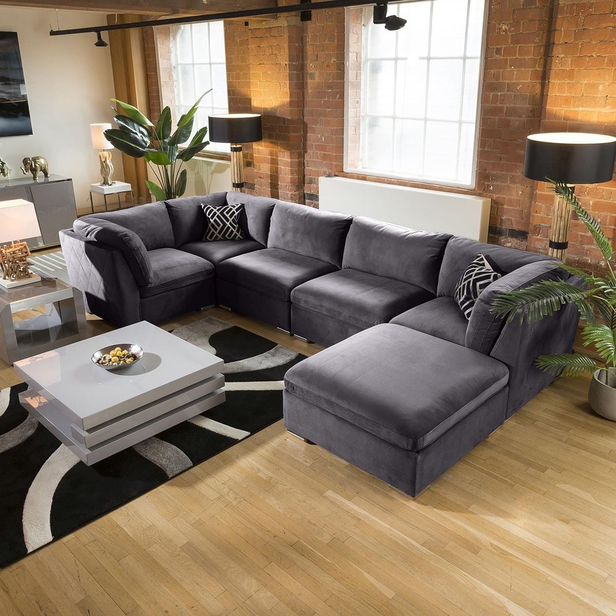 Huge Charlotte Sofa Dark Grey U Shape 6 Seater Corner Settee 8L Living Room / Sofas / In Stock Sofas Sheffield Discount Furniture