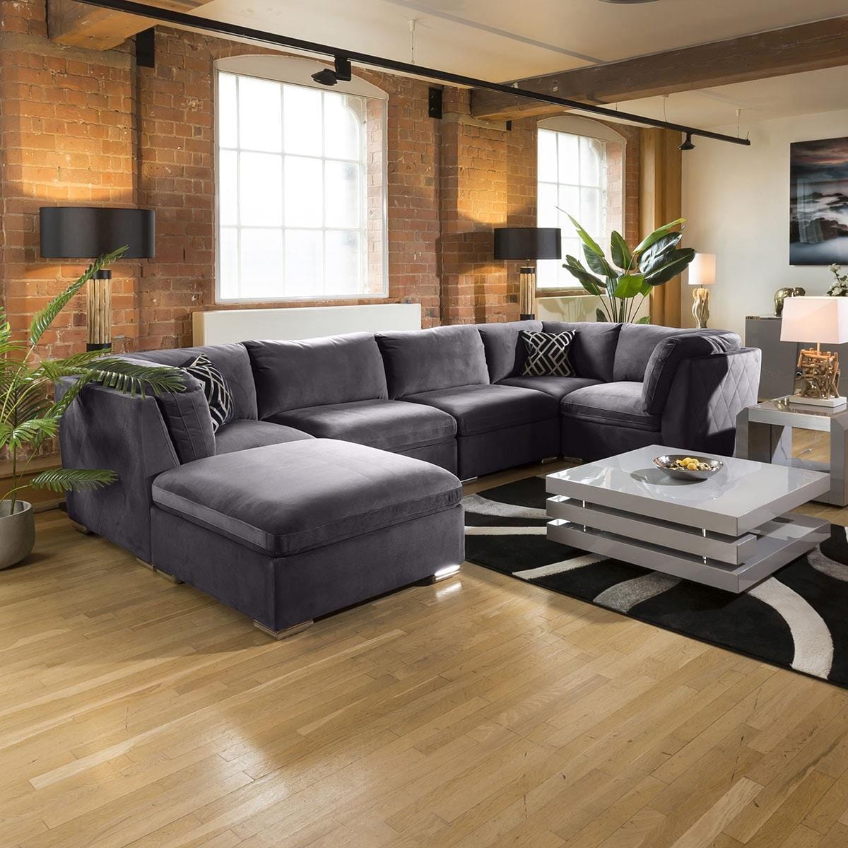 Huge Charlotte Sofa Dark Grey U Shape 6 Seater Corner Settee 8L Living Room / Sofas / In Stock Sofas Sheffield Discount Furniture