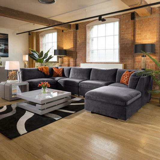 Huge Charlotte Sofa Dark Grey U Shaped Corner Settee Open End 6R Living Room / Sofas / In Stock Sofas Sheffield Discount Furniture