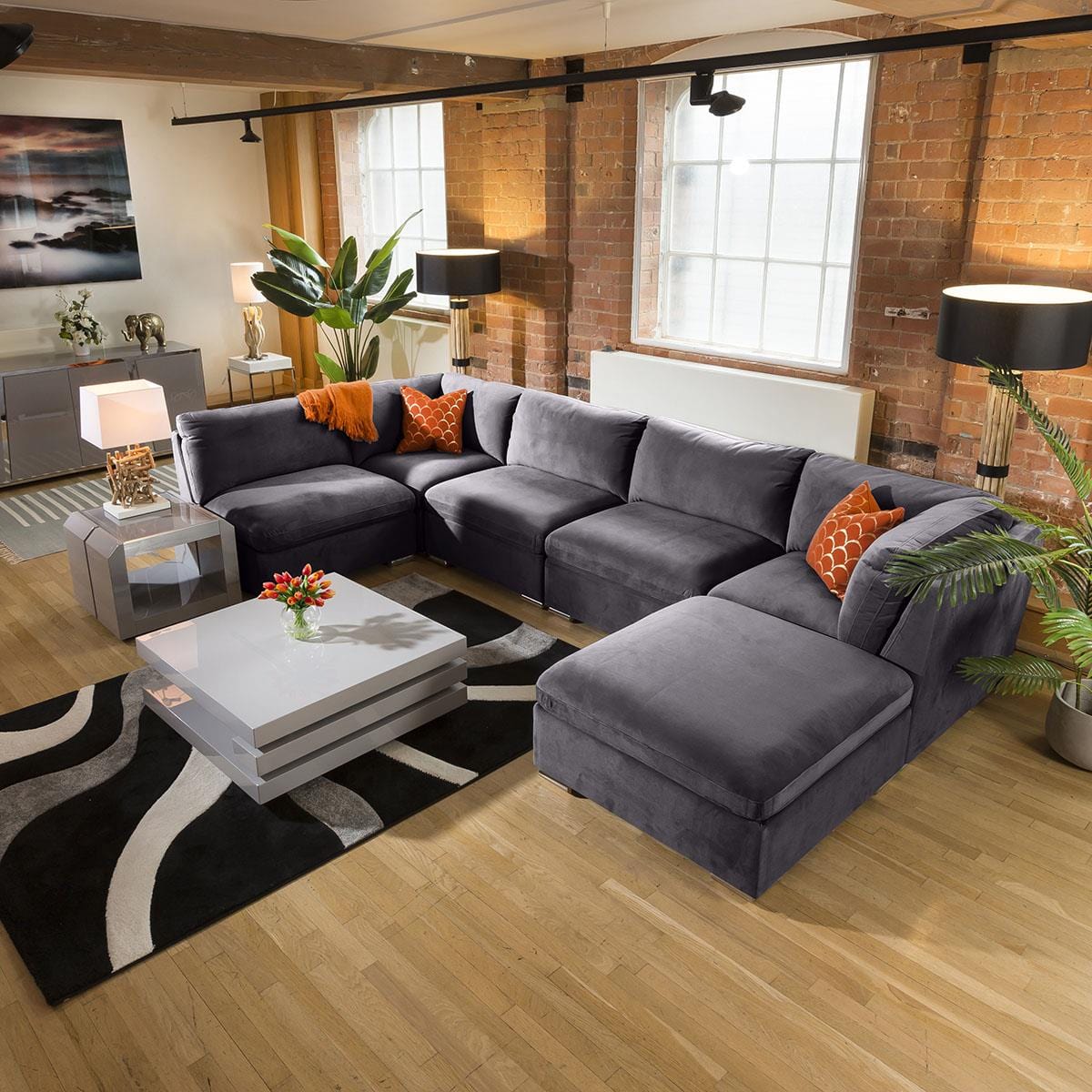 Huge Charlotte Sofa Dark Grey U Shaped Corner Settee Open End 6R Living Room / Sofas / In Stock Sofas Sheffield Discount Furniture
