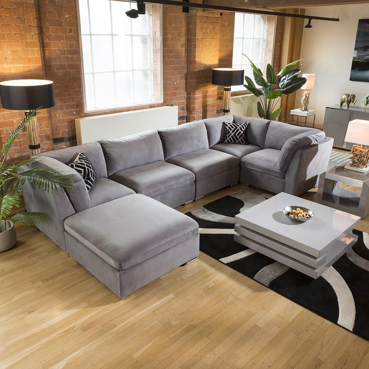 Huge Charlotte Sofa Medium Grey U Shape 6 Seater Corner Settee 8L Living Room / Sofas / In Stock Sofas Sheffield Discount Furniture