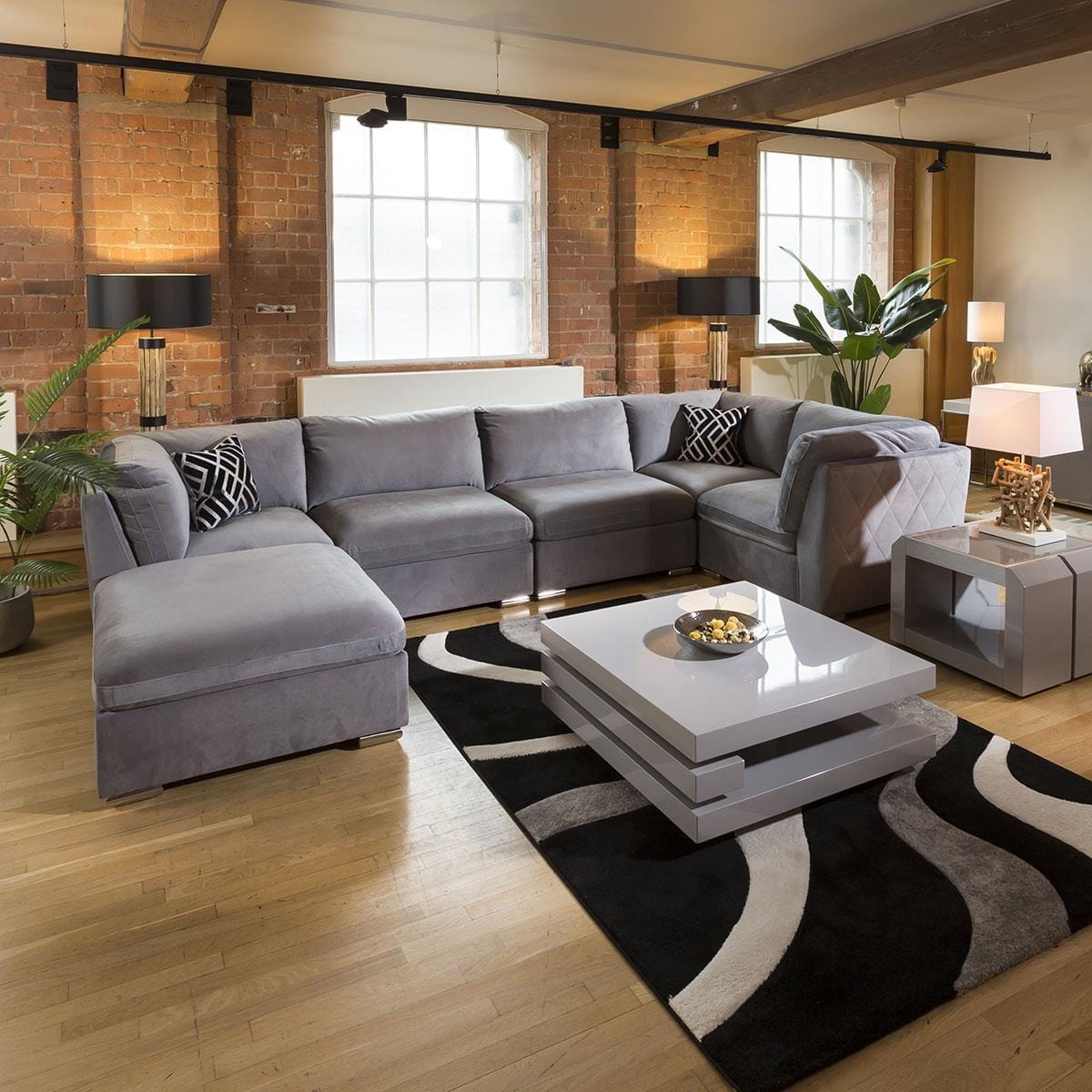 Huge Charlotte Sofa Medium Grey U Shape 6 Seater Corner Settee 8L Living Room / Sofas / In Stock Sofas Sheffield Discount Furniture